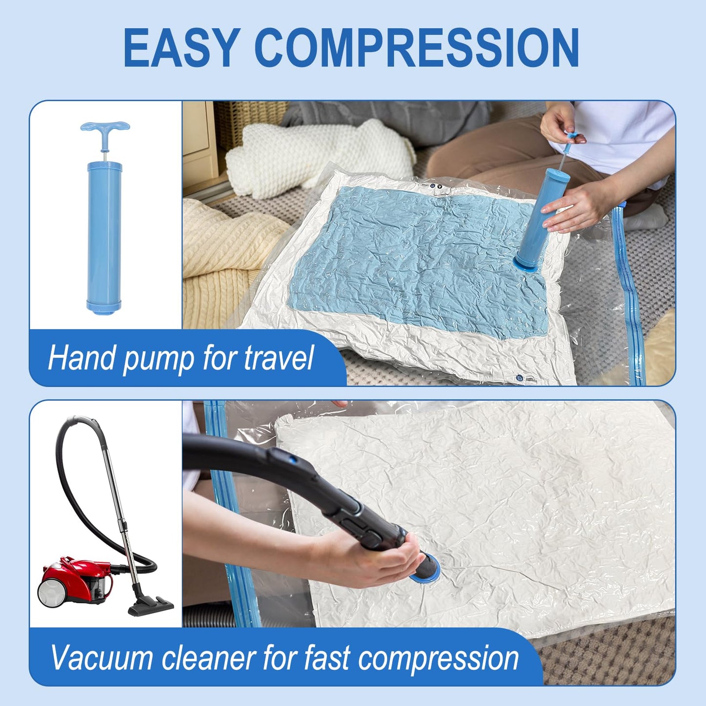 Fygrip Vacuum Storage Bags with Hand Pump, Plastic Packaging Bags, 80% Space Saver Vacuum Seal Bags for Clothing, Travel Lugggage, Blankets, Comforters, 10 Medium