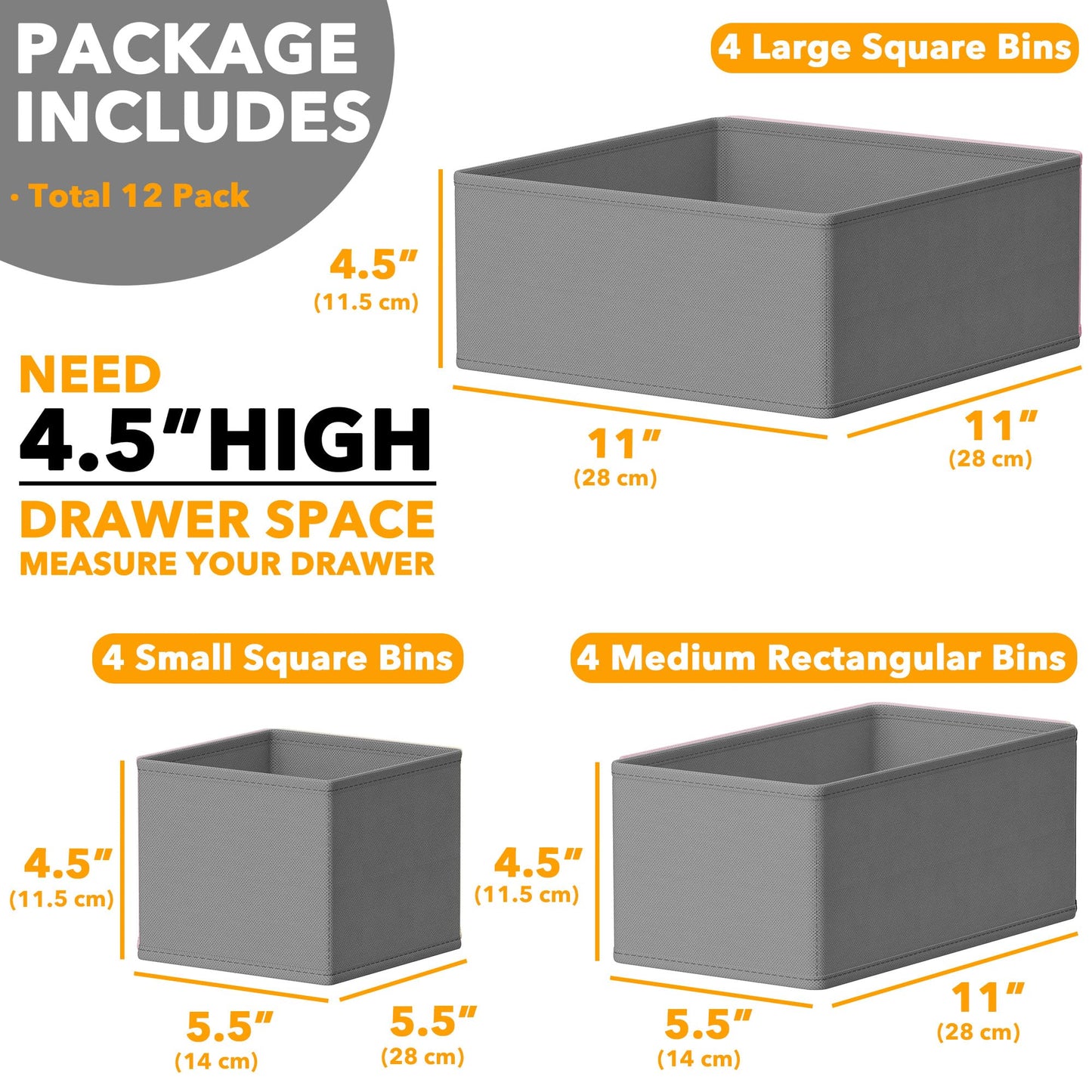 SpaceAid 8 Pack Bed Sheet Organizers and Storage, Drawer Organizer for Clothes, 12 Pack Dresser Drawer Organizer Bins
