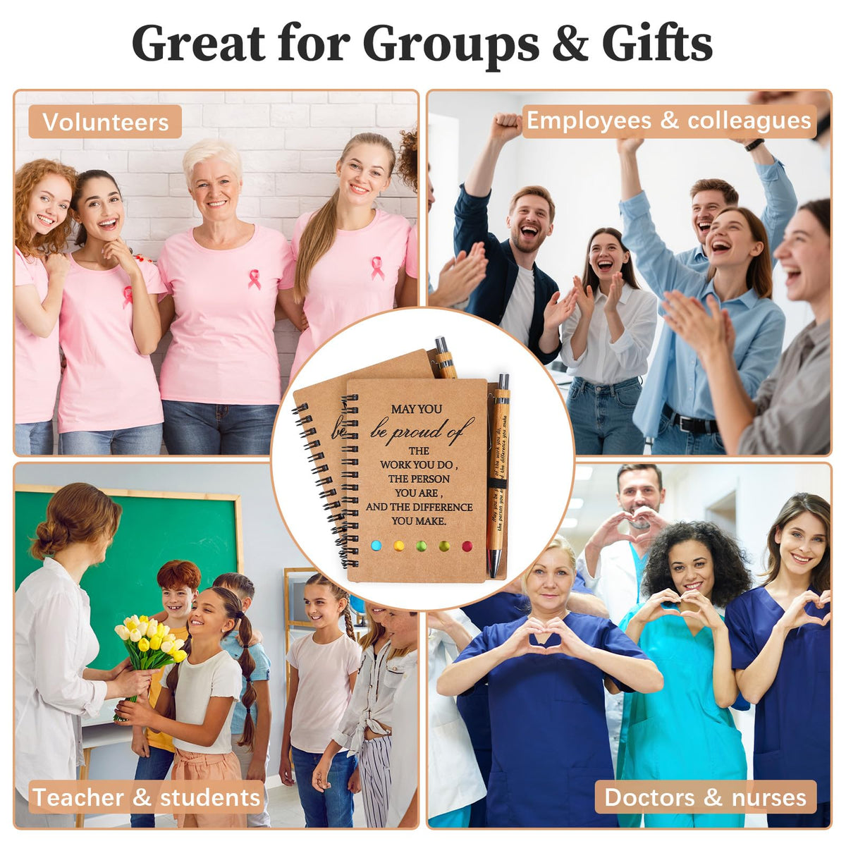 30 Pack Inspirational Spiral Notebook, Employee Appreciation Gifts Bulk Journals with Sticky Note Pen, Note Pads for Employees for Nurse Teacher Team Employees Coworker Volunteer Thank You Gifts