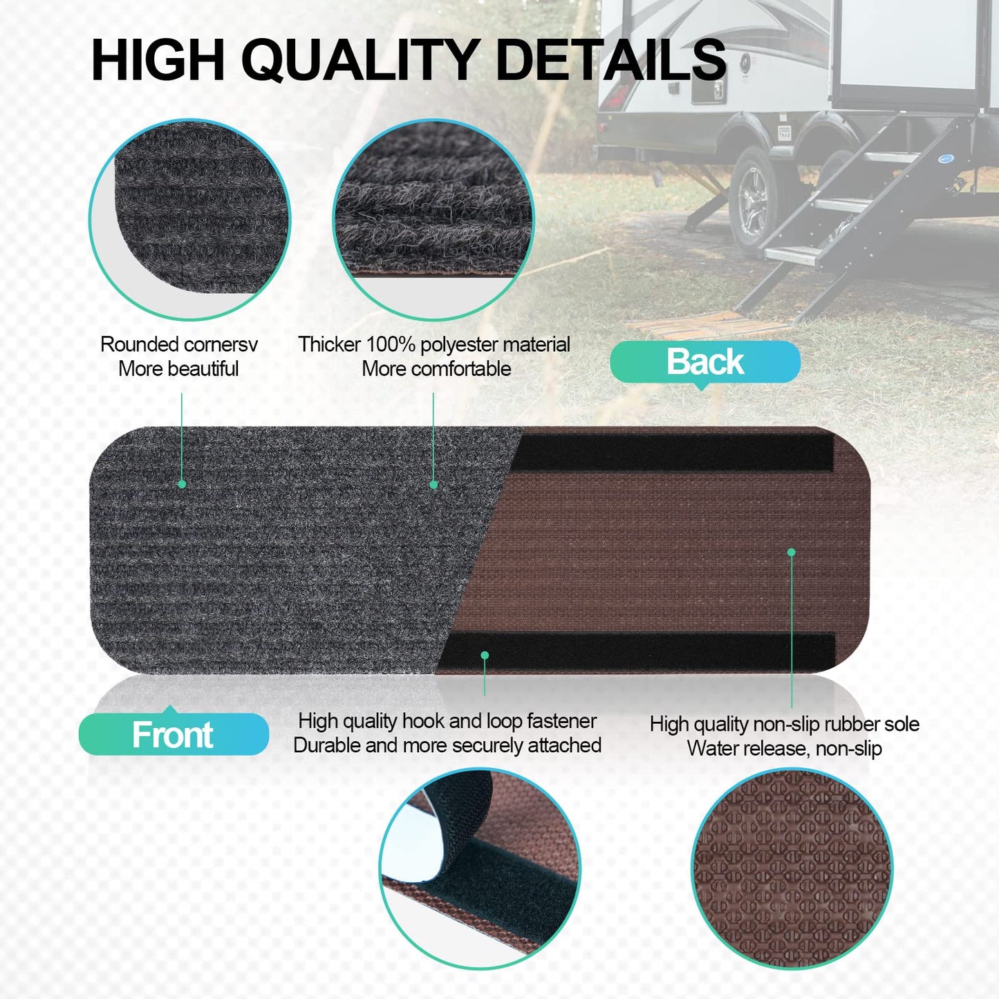 ESUDNT RV Step Covers 4 Pack RV Step Rug, RV Stair Covers Carpets for Mobile Home, Camper, 24 inch Wide (24”*7.5”, Black)