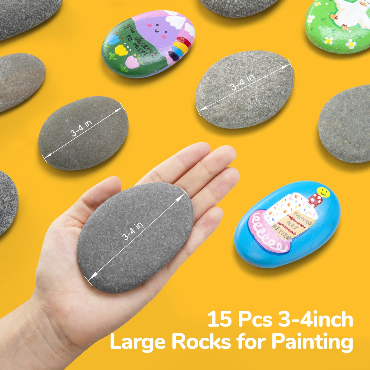 Simetufy 15Pcs Rocks for Painting, Large 3-4 Inch Natural River Stones, Smooth Paintable Flat Rock for Adults, Children, Kindness Rocks Garden Decoration for DIY, Art & Crafts