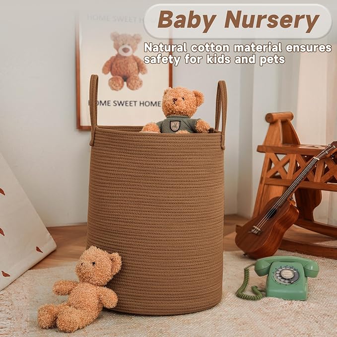 Large Woven Laundry Basket Hamper, 80L Cotton Rope Storage Bin