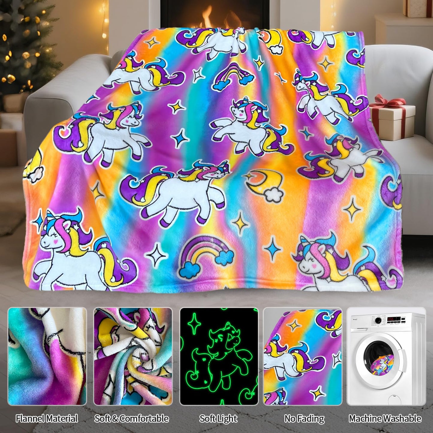 Unicorn Glow in The Dark Blanket, Unicorn Blanket for Girls/Kids, Unicorns Gifts for Girls Age 3-12, Toddler Blanket for Kids, Soft Fleece Blanket Throw Birthday Gift 40"x60"