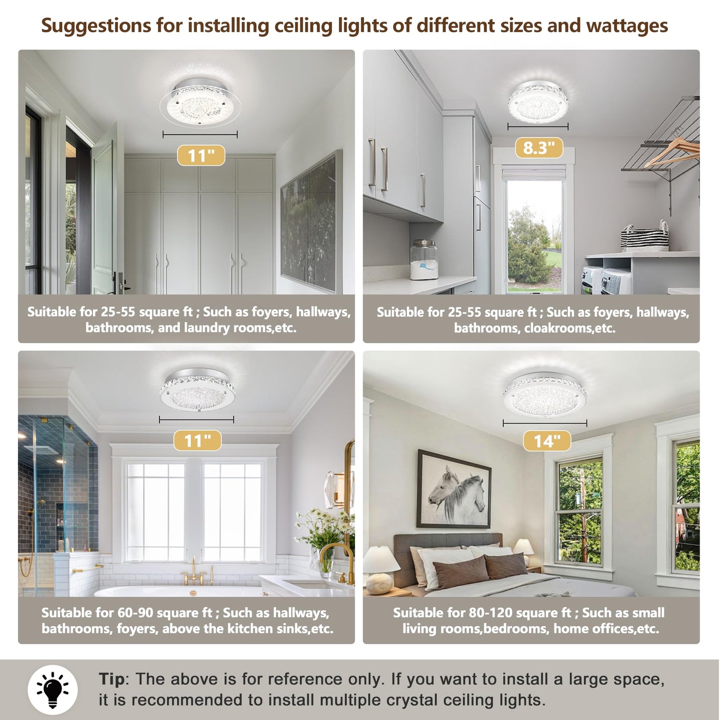 DHK wot Crystal Ceiling Light Fixture Modern Crystal Light Fixtures Ceiling Mount for Bathroom, Hallway, Porch, Laundry Room, Cloakroom, 11", 3000/4000/5000K, LED, Dimmable