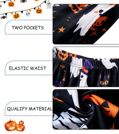 uideazone Size 9-10 Ghosts Pjs Set for Kids Girls Halloween 3 Piece Pajamas Set Cute Sleepwear Set Short Sleeve Shirt Shorts Pants