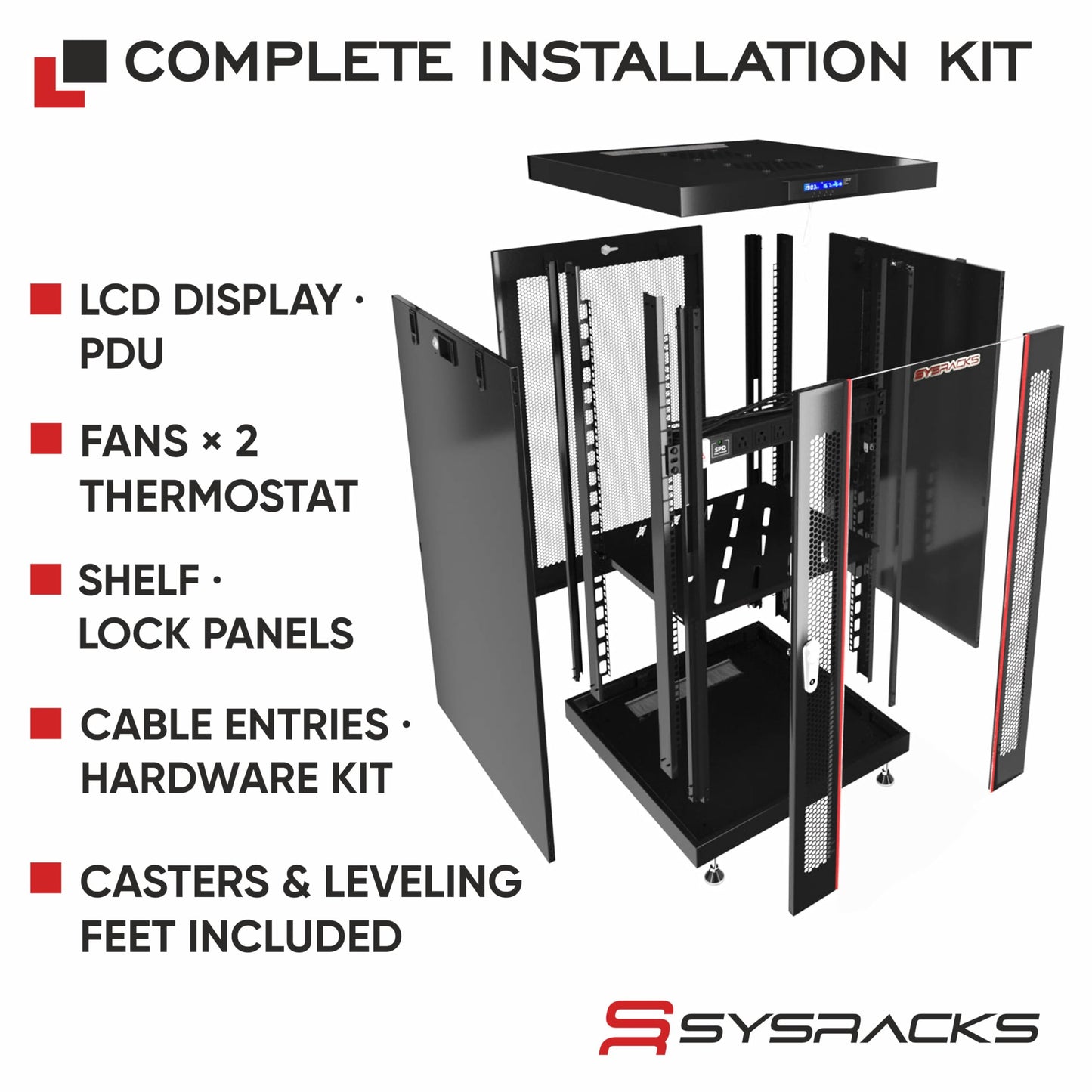 Home Lab Server Rack Cabinet 19" 18U – Premium Series 35" Deep Network Rack Enclosure with Glass Door, Quiet Cooling Fans & Thermostat, PDU, Shelf, Lockable Cabinet for NAS & Home Network
