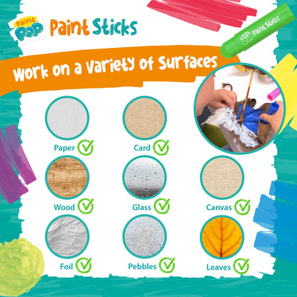 Paint Pop - Paint Sticks For Kids - 20 Pack Assorted Colours & Fun Storage Tub - Twist & Paint, Mess-Free, Fast Drying Action, Easy Clean Up, Vibrant Colours, Multi-Surface