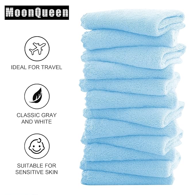 MOONQUEEN Microfiber Facial Cloths Fast Drying Washcloth 12 Pack
