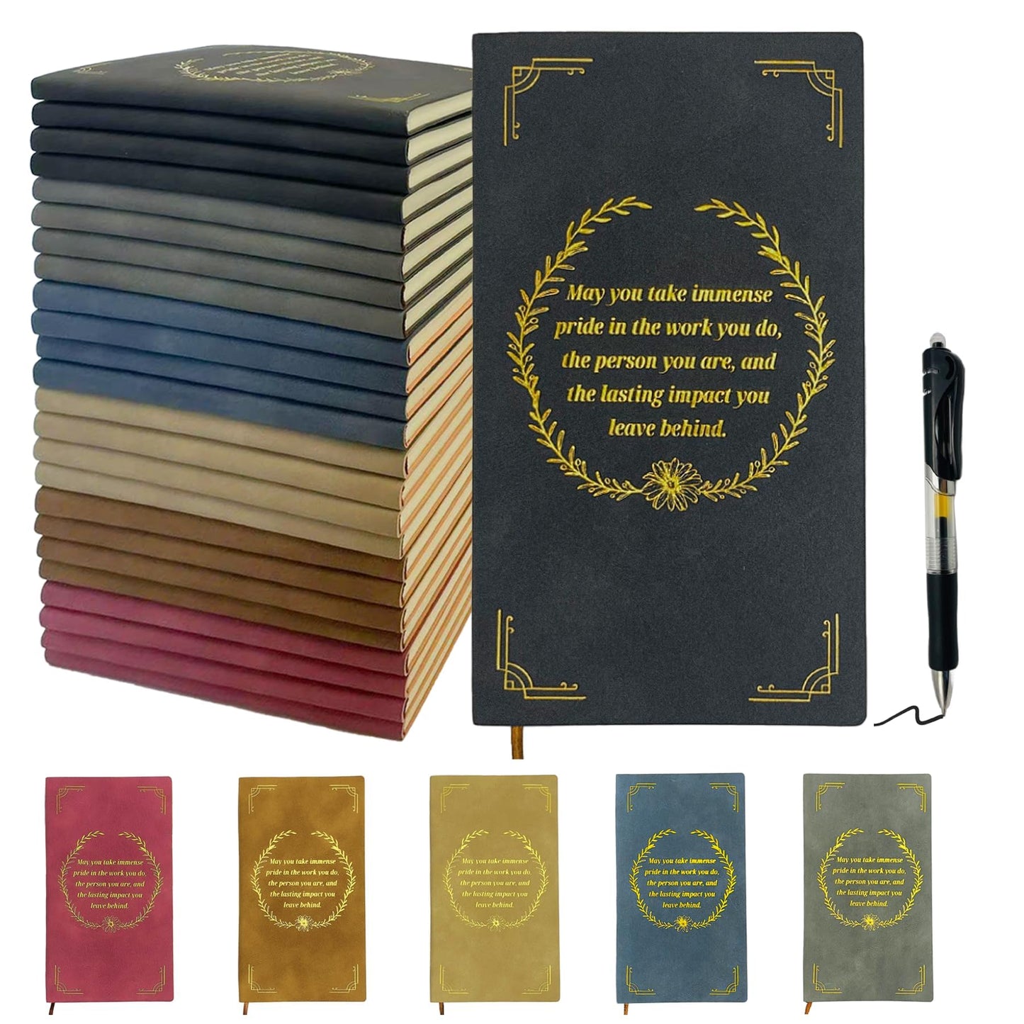 AltruPath 30 Sets Employee Appreciation Gift Set, A6 Faux Leather Notebook with Gold Foil Motivational Quote & Ergonomic Retractable Gel Pen, Ideal for Coworkers, Teachers & Volunteers