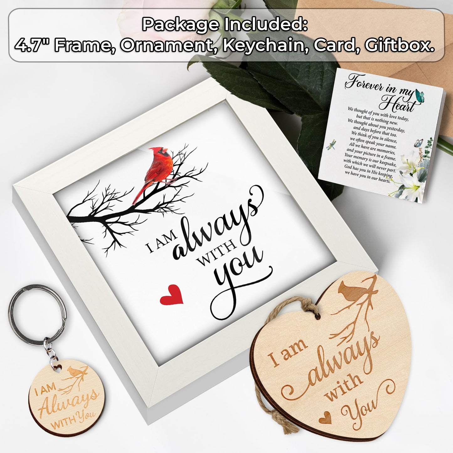 Memorial Frame Sympathy Gift for Loss of Loved One, Cardinal Bereavement Keepsake Box, Engraved Memorial Ornament, Sympathy Poem Card, Condolence Remembrance Keychain, Wall Art Table Décor FF632