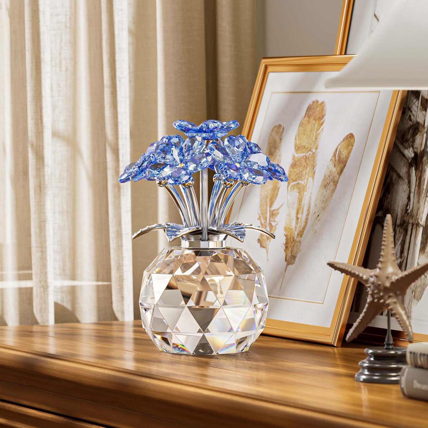 Arikyrist Crystal Forget-Me-Not Bouquet Figurines Gifts for Her Blue Flowers Decoration for Living Room Romantic Presents for Women Mom Friends Birthday Anniversary