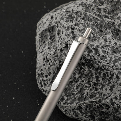 Grey Titanium Alloy Ballpoint Pen Retractable Lightweight EDC Pen with Pocket Clip Compatible with Parker Style Refill with 3 Extra Refills in Gift Box (LA035)