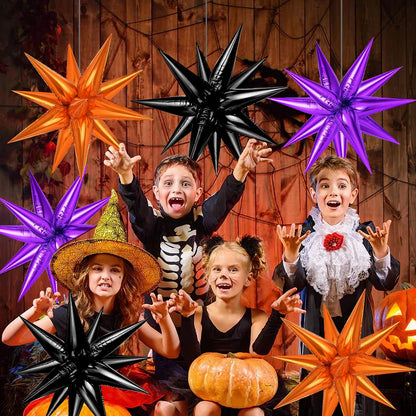 Purple and Black Orange Star Balloons, 72PCS Large 26 Inch Halloween Foil Balloon, Metallic Cone Mylar Spike Balloons Firework Balloon for Halloween Xmas Birthday Photo Props