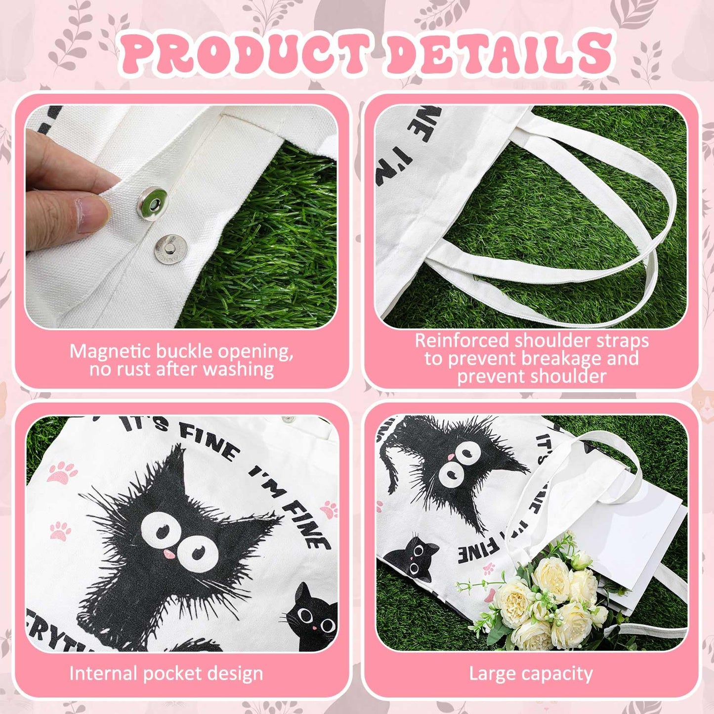 Paterr 4 Pcs Black Cat Gifts for Women, Mother's Day Black Cat Lover Gift for Mom Birthday Decorations, with Canvas Tote Bag 16oz Glass Coffee Cup with Straw Socks Cute Keychain