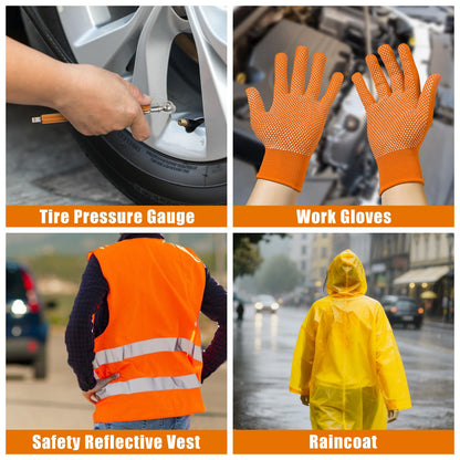 AUTODECO Car Roadside Emergency Kit, Car Safety Kit Portable Car Kits for Emergency with Jumper Cable, Safety Hammer, Orange