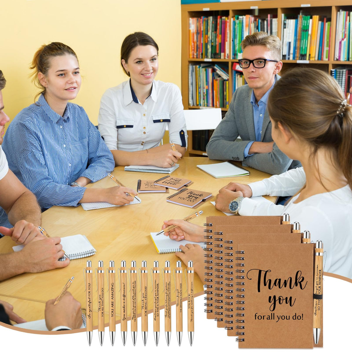 Honoson Spiral Notebooks Sets Teacher Appreciation Gifts Bulk Inspirational Journals with Retractable Bamboo Pens Encouragement Notepad Thank You Gifts for Staff Employee Coworker(30 Sets)