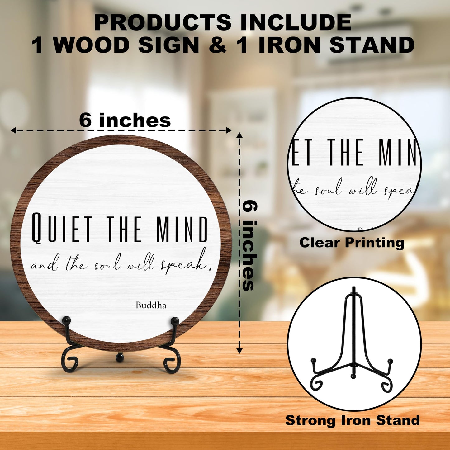 Spiritual Home Decor, Quiet The Mind And The Soul Will Speak Wood Decor Sign, Yoga Room Meditation Room Decor For Table Shelf, Inspirational Gifts For Woman Man Family Friend -a16