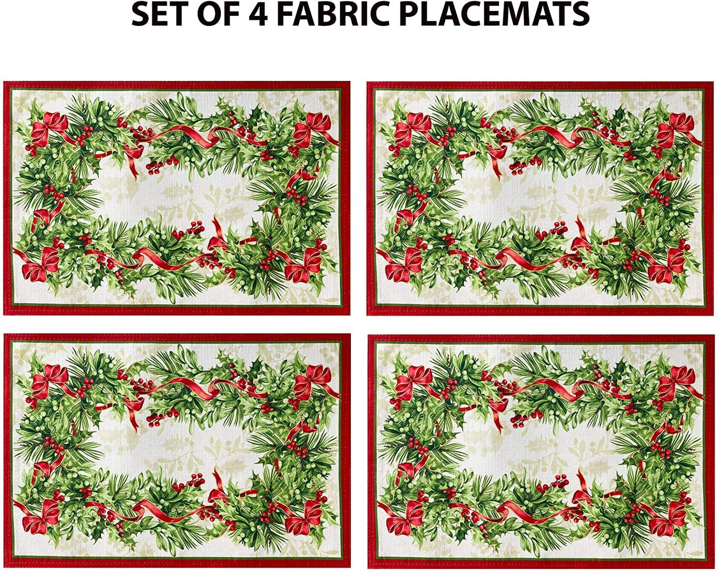Newbridge Christmas Holly Ribbon Traditions Bordered 60 x 120 Inch Rectangle Fabric Tablecloth, Boughs of Holly and Berry Ribbon Garland Dining Table Cover for Holiday Party