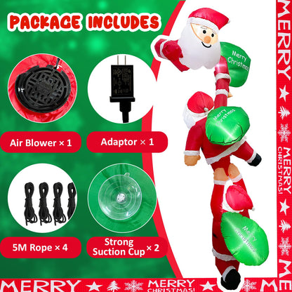 OurWarm 8FT Christmas Inflatables Outdoor Decorations, Climbing Santa Inflatable with Suction Cups, Christmas Blow Up Yard Decor with Built-in LEDs Funny Christmas Inflatable for Outside Window Roof