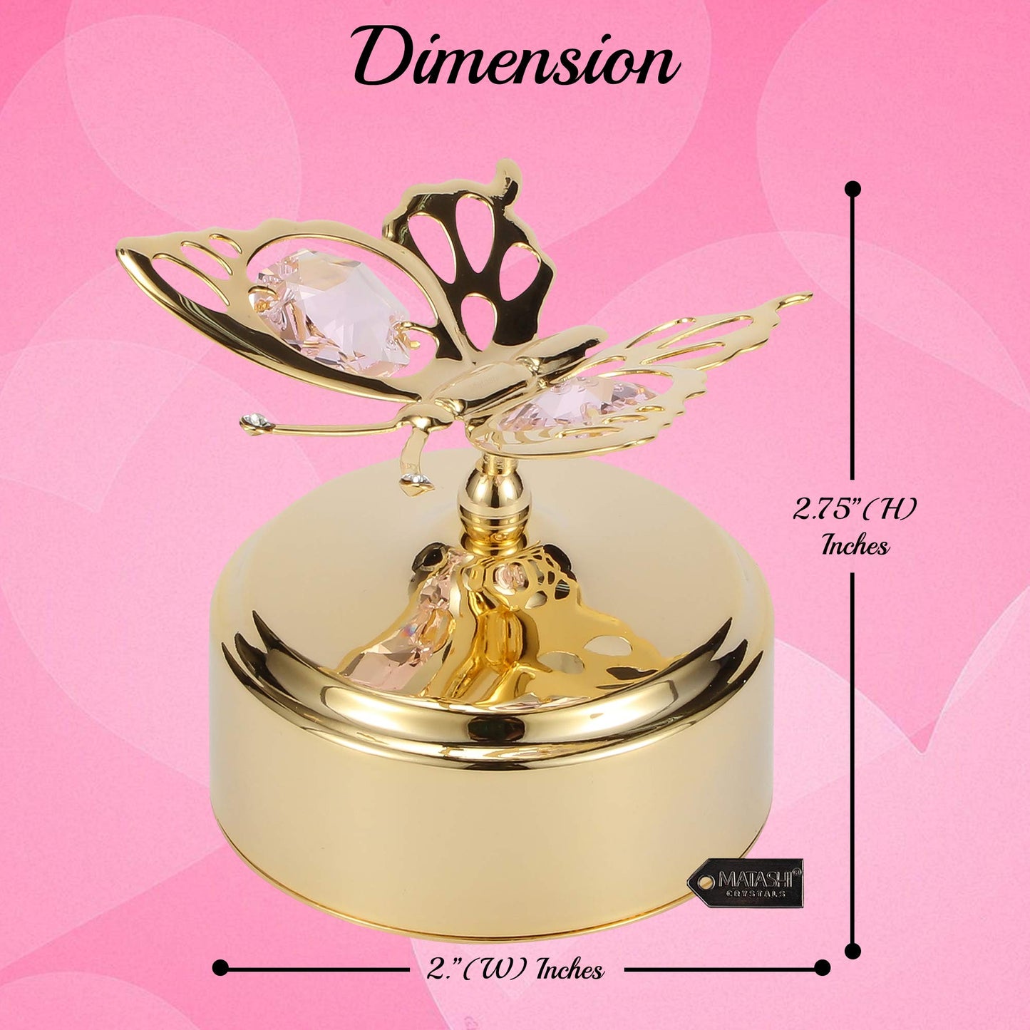 Matashi Christmas Music Box – 24K Gold Plated Butterfly Figurine with Crystals, Plays “Memory” – Elegant Tabletop Showpiece for Christmas, Valentine’s Day, Mother’s Day