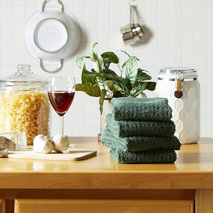 DII Basic Terry Collection Waffle Dishtowel Set, Solid Dark Green, 4 Piece