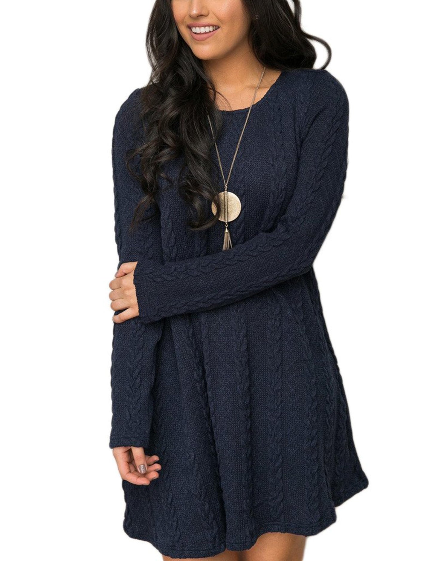 Mansy Womens Knitted Crewneck Sweater Dress Blue Small