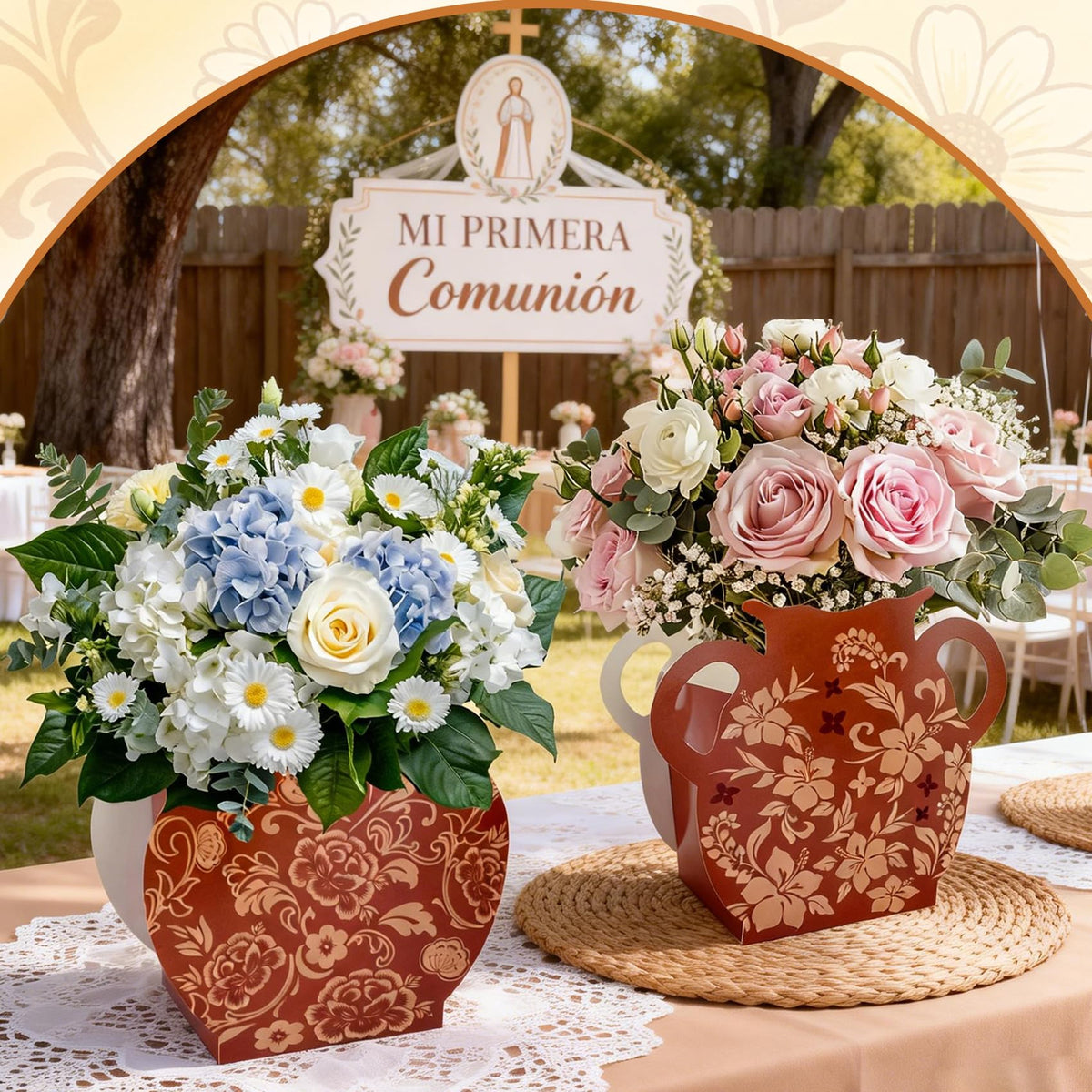 12 Pack Cielito Lindo Barro Paper Vases - Mexican Talavera Style Centerpieces for Cinco De Mayo, Fiesta, Wedding & Birthday Tables