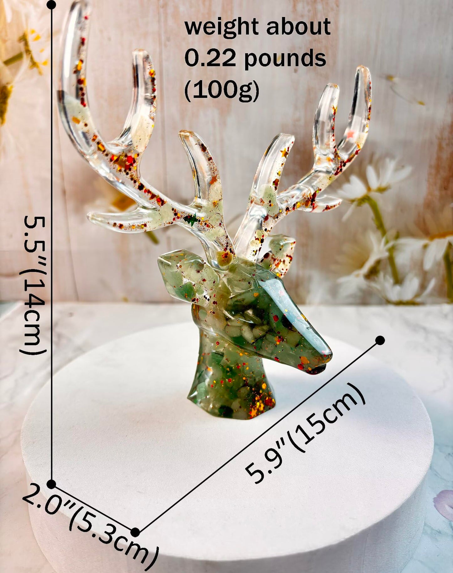 CaxyKyx Deer Head Statue Crystal Stone Small Collectable Animal Figurines Shelf Table Decor Great Gift Green Aventurine