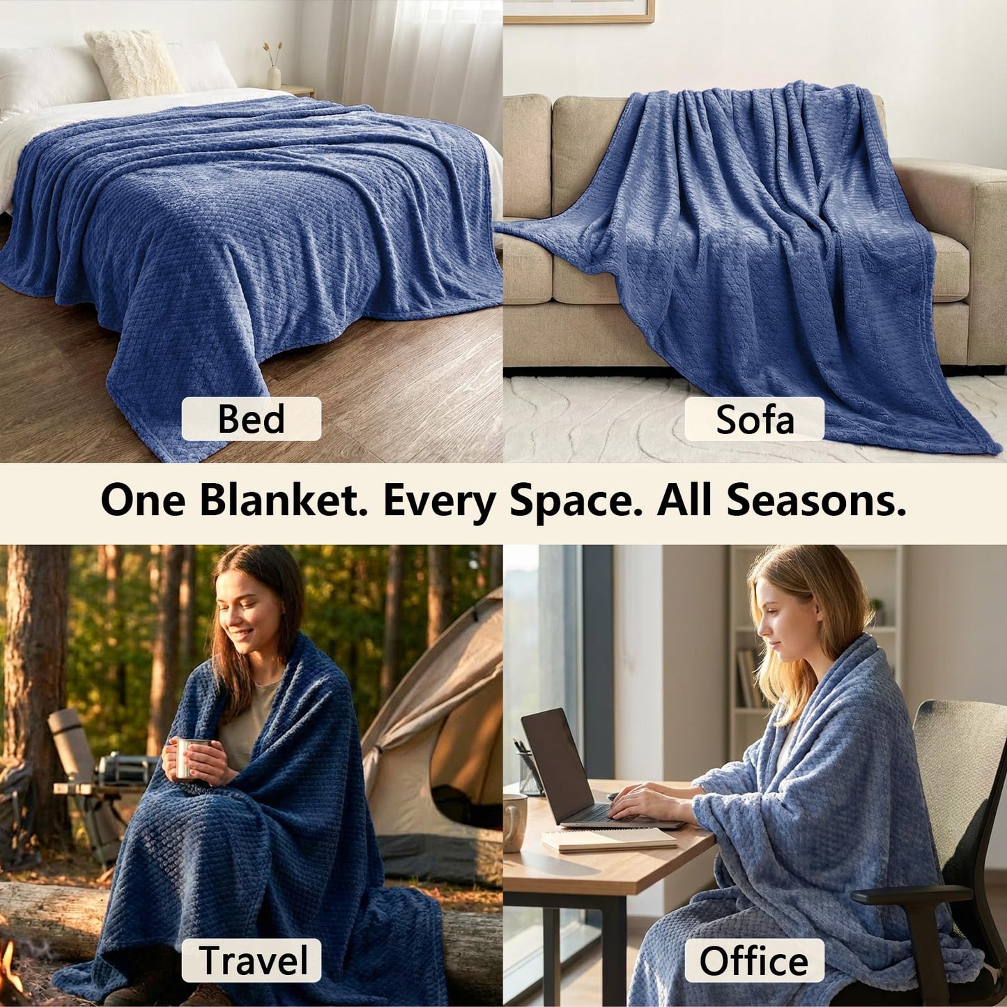 Kingcason Hoomly Soft Fleece Throw Blanket for AC Room, Soft Lightweight Flannel Blanket for Couch Travel Bed, Cozy Breathable Decor Gifts for Women & Men, Machine Washable, Denim Blue, 60x80 Inches