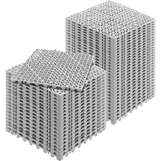 Happybuy Tiles Interlocking 50 PCS Gray, Drainage 12x12x0.6 Inches, Outdoor Floor Tiles, Outdoor Interlocking Tiles, Deck Flooring for Pool Shower Bathroom Patio Garage