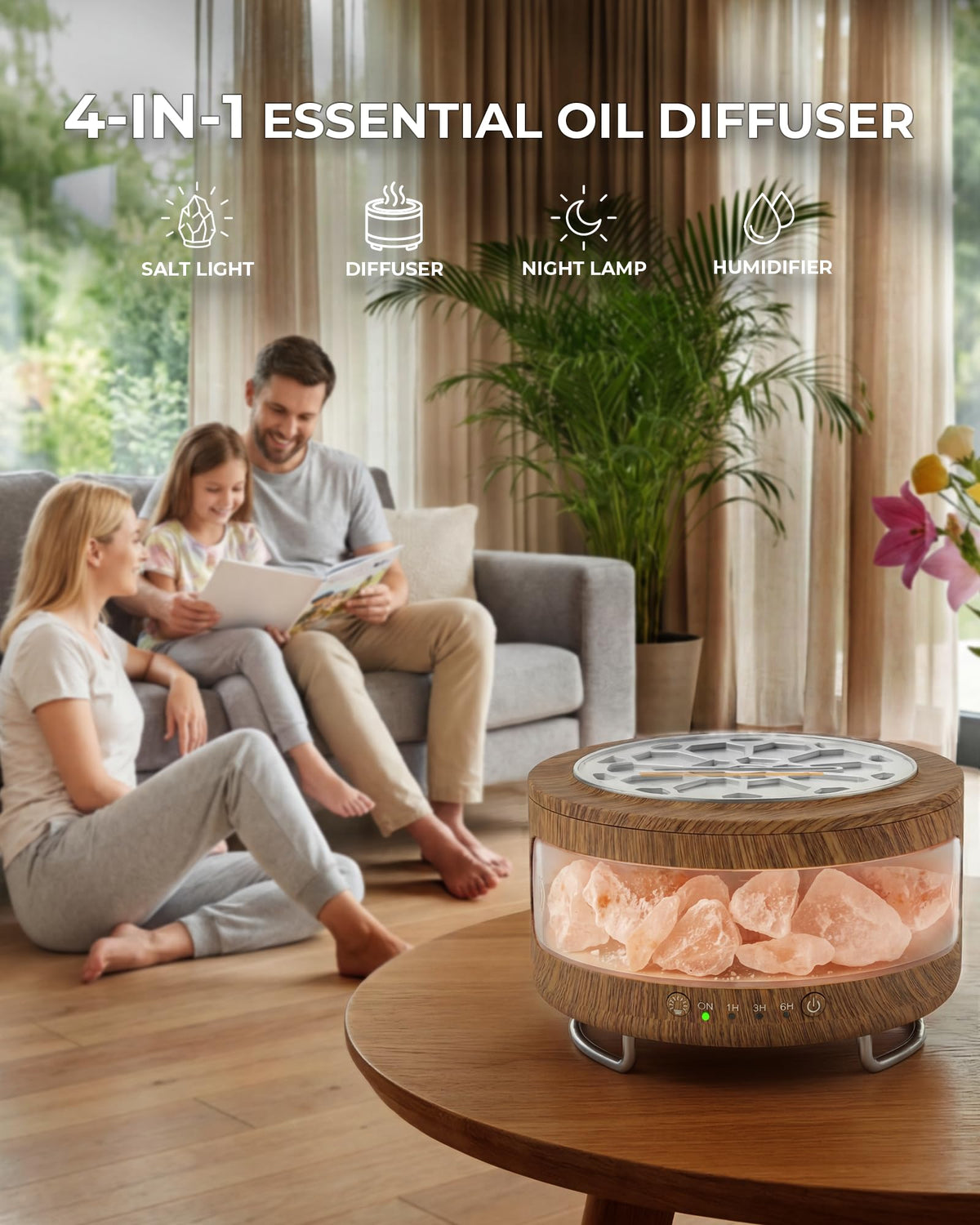 Essential Oil Diffuser with Himalayan Salt Lamp, 350ml Ultrasonic Aromatherapy Humidifier, 7 Colors LED Light, Timer & Auto Shut-Off for Home Bedroom Office Spa Yoga