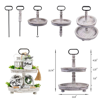 Houmury Set of 17 Farmhouse Tiered Tray with 1 Lantern Artificial Plant& Cutting Board Sign for Rustic Home Sweet Home Kitchen Decor Tier Tray Decor Set