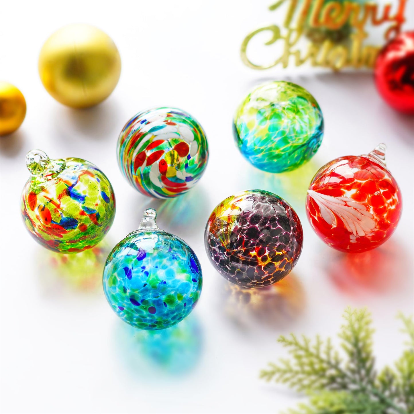 6pcs Hand-Blown Glass Christmas Ornaments Balls Hanging Glass Balls Witches Ball Gazing Ball for Home Window Outdoor Garden Patio Xmas Tree Décor