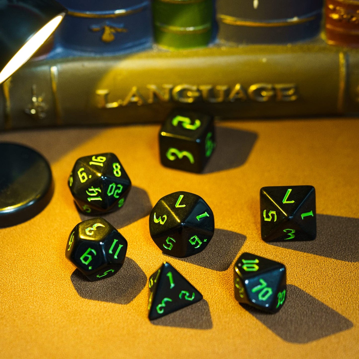 Poludie 7-Die DND Dice Set Polyhedral Dice Set with a Leather Dice Bag, D&D Dice Set for Dungeons and Dragons, RPG Table Games (Black)