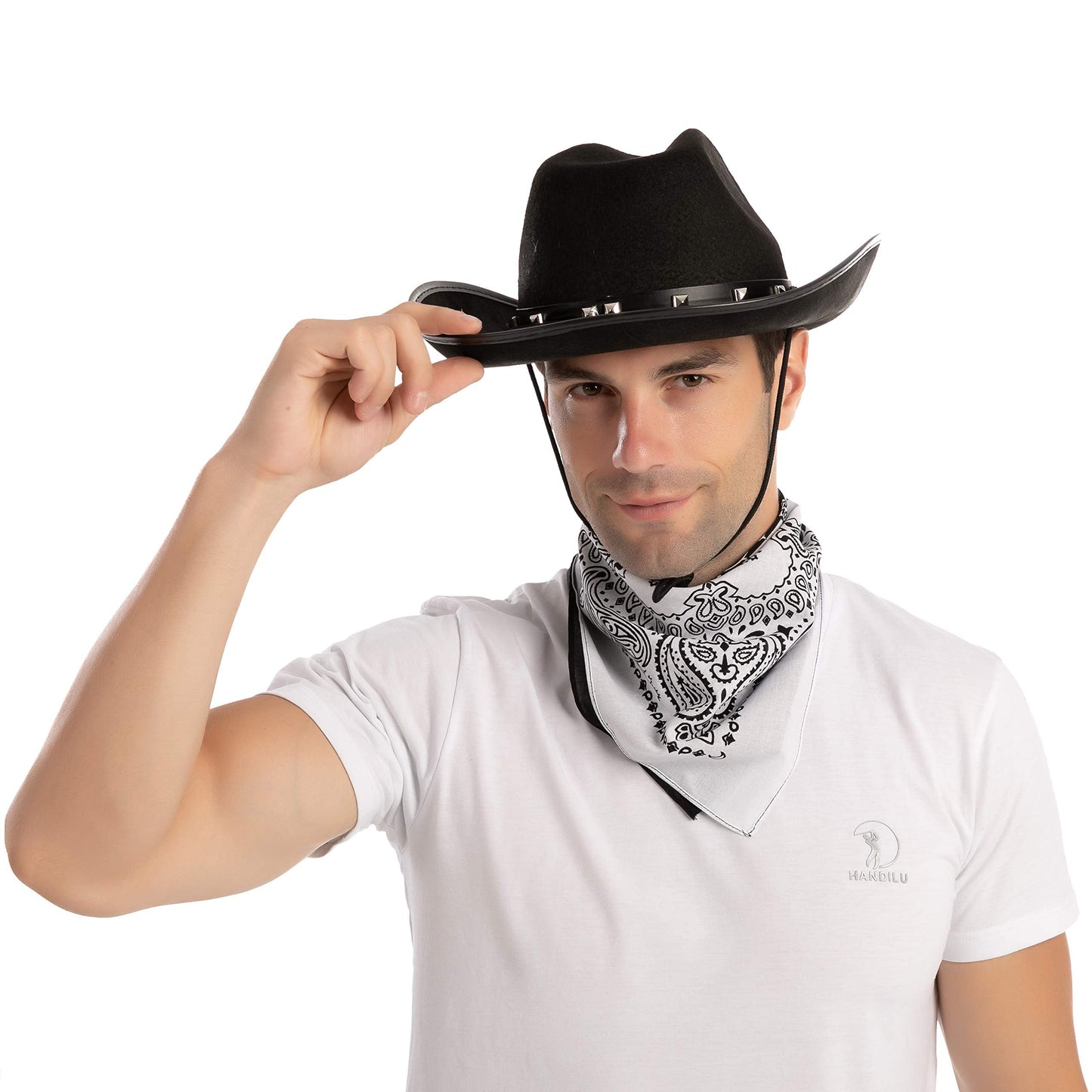 Spooktacular Creations Black Cowboy Hat, Bandanas, and Photo-props for Halloween Costume, Themed Parties, School Play, Trick or Treat