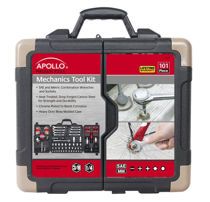 Apollo Tools 101 Piece Mechanic Tool Set for Roadside Emergencies. SAE and Metric for Mechanical Repairs for Boating, RV, Bikes, in Compact Carrying Case - Red - DT0006