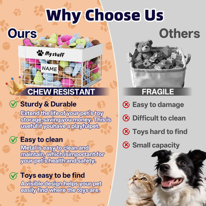 Kaiferty Indestructible X-Large Dog Toy basket, Chew-Proof Medium Toy Bin, Pet Toy Bin Dog Metal Basket for Toys, Puppy Toy Storage Organizer Blankets, Toy Box for Living Room Area (White)