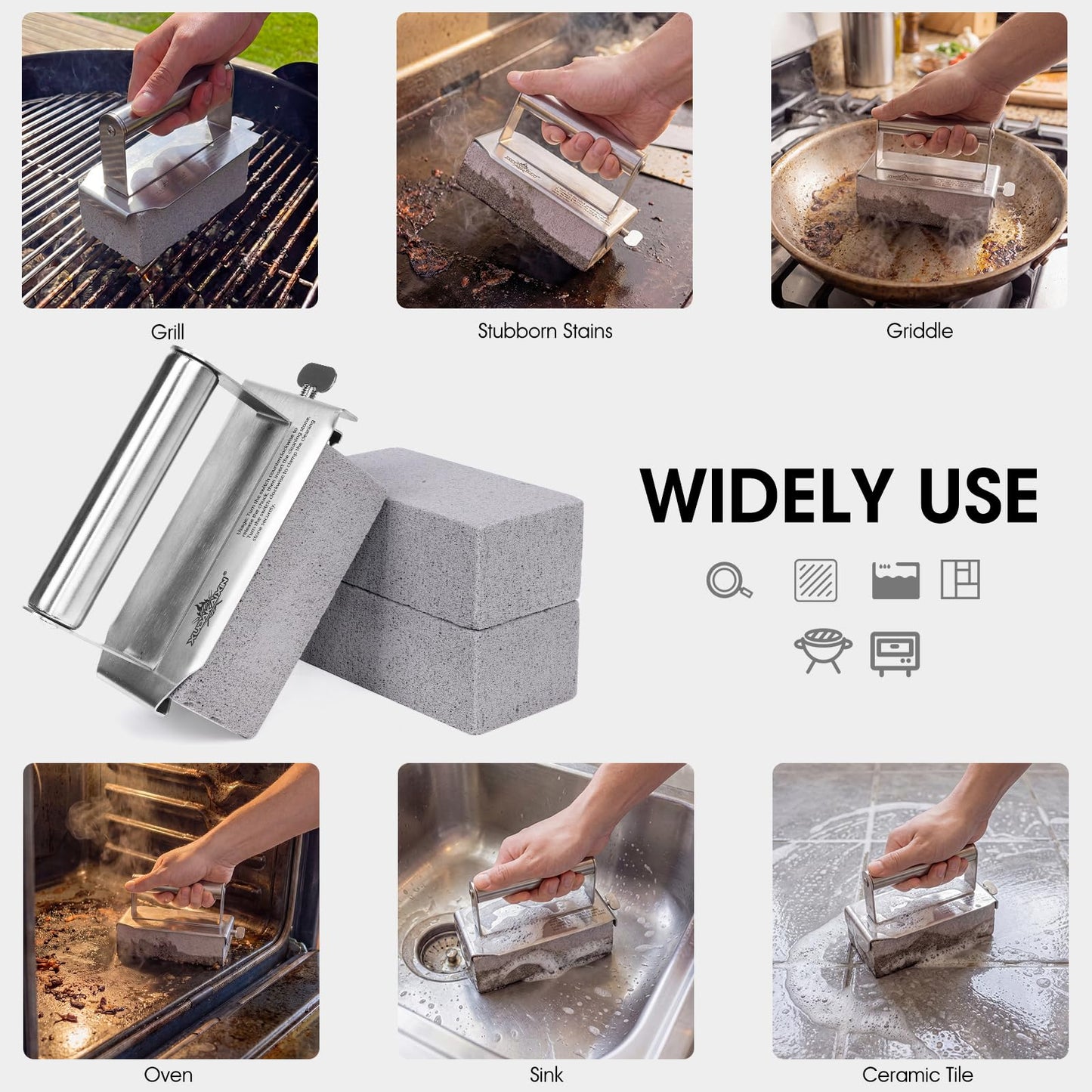 XUDAKAIXIN Grill Cleaning Bricks with Handle, Pumice Griddle Cleaning Stone Removing Stains for Grill,Plattop Griddle,Sink,Cookwares,Floor,Countertop(3-Pack with Handle)