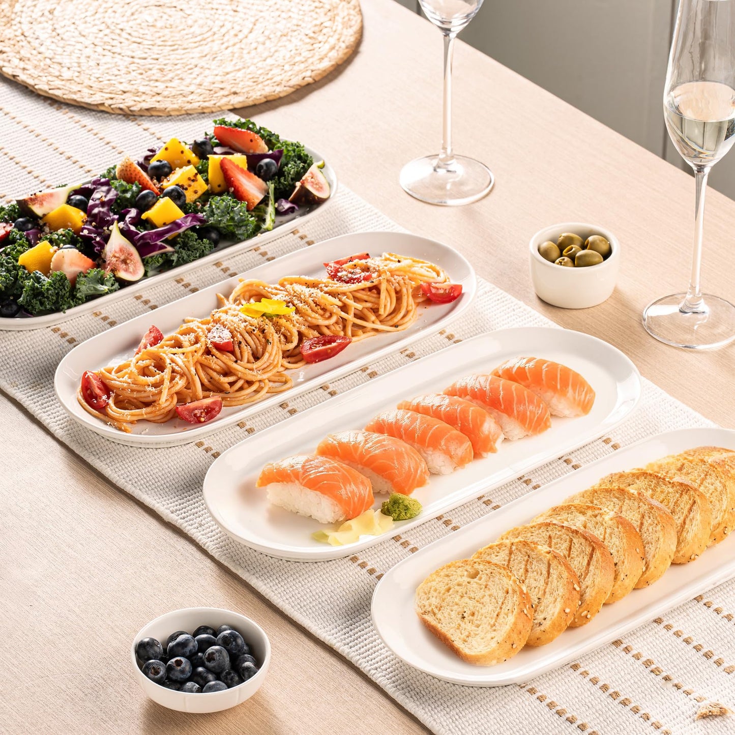 Gacoree Ceramic Oval Serving Platters Set of 4, 13 Inch White Porcelain Serving Trays for Appetizers, Sushi, Charcuterie, Desserts & Side Dishes, Microwave Dishwasher Oven Safe
