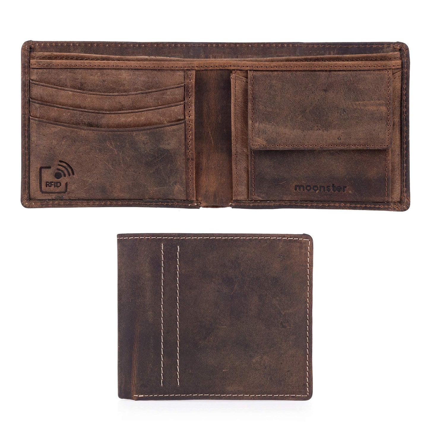 moonster® Mens Leather Wallet with RFID Blocking - Keeps Cash and Cards Safe, Organised and Easy to Access - Slim, Minimal Wallets for Men Full Grain Buffalo Leather, Comes in a Stylish Gift Box