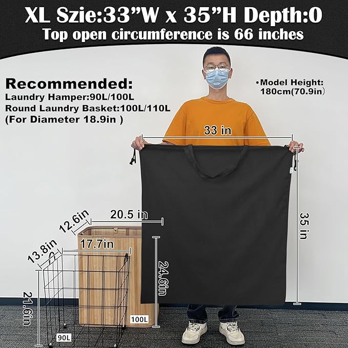 Canvas Laundry Bag 33"Wx 35"H, Thick Canvas Laundry Bag