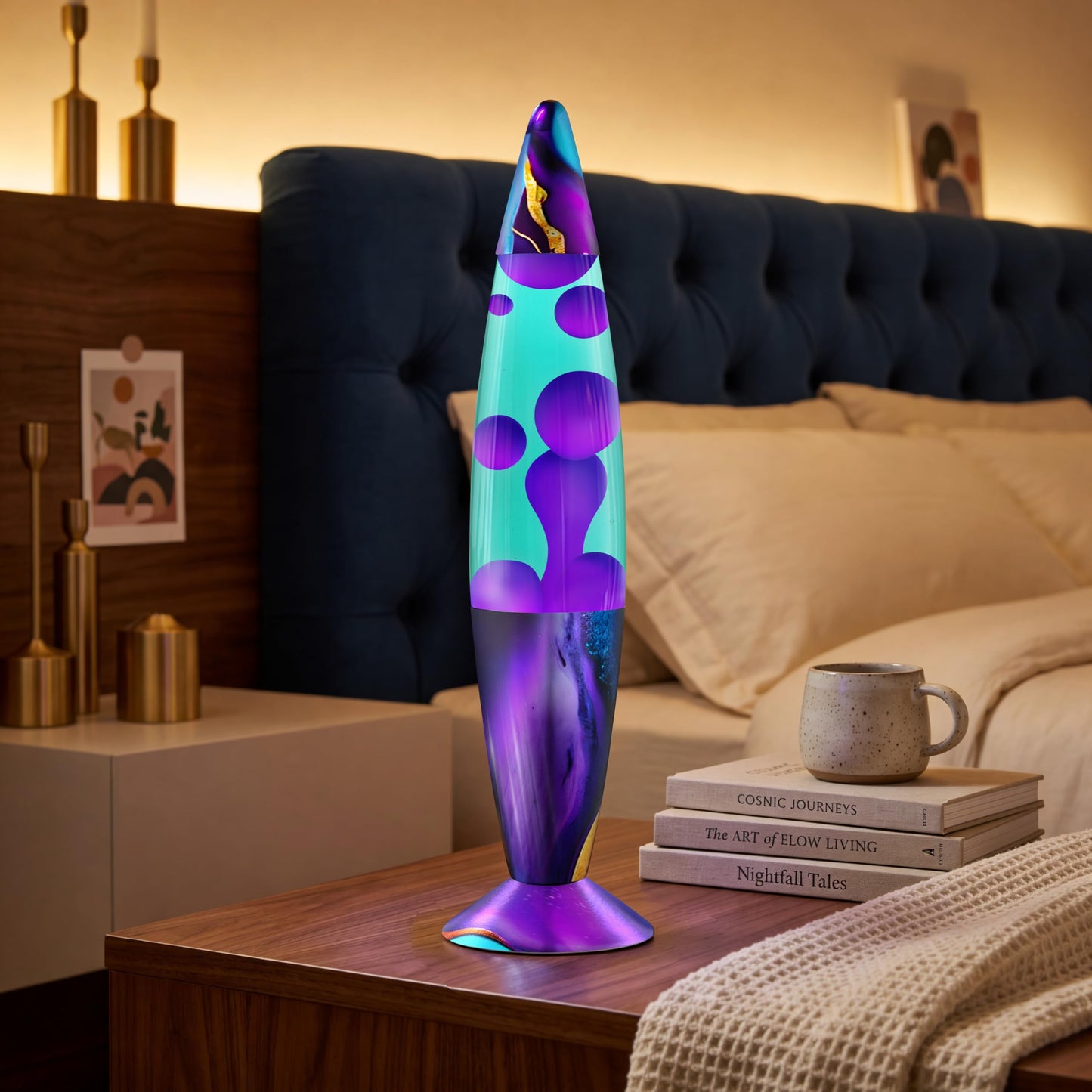 JAMBO 16" Beautiful Lamp- Teal with Purple Wax- Relaxing Liquid Light, Night Light Nightlight, Retro Home Decor Light, Living Room Office Bedroom Lamp for Adults Teens Kids, Magma Motion