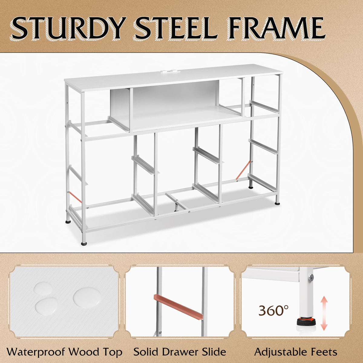 WLIVE White Dresser TV Stand for 45, 50, 55 inch TV, Entertainment Center with LED Lights & Charging Station, Chest of Drawers with 8 Fabric Drawers and Open Shelves for Living Room, Hallway, Wood Top