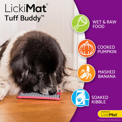 Lickimat Tuff, Heavy-Duty Buddy, Dog Slow Feeder Lick Mat, Boredom Anxiety Reducer; Perfect for Food, Treats, Yogurt, or Peanut Butter, Fun Alternative to a Slow Feed Dog Bowl - Red