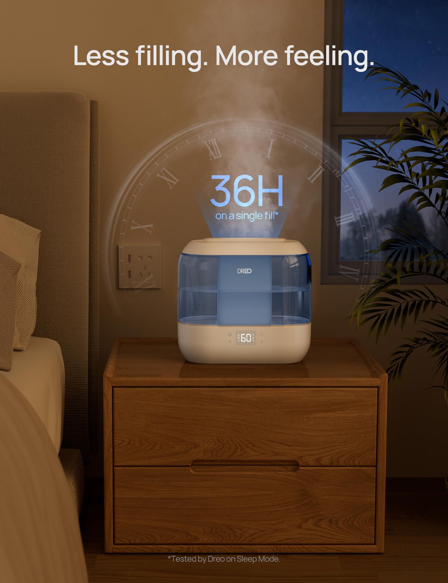 Dreo Smart Humidifiers for Bedroom, Top Fill 4L Supersized Humidifier Large Room with 28 dB, 36H Runtime, Touch/APP/Voice Control, Nightlight, Cool Mist Humidifiers for Baby, Plants, Indoor, Black