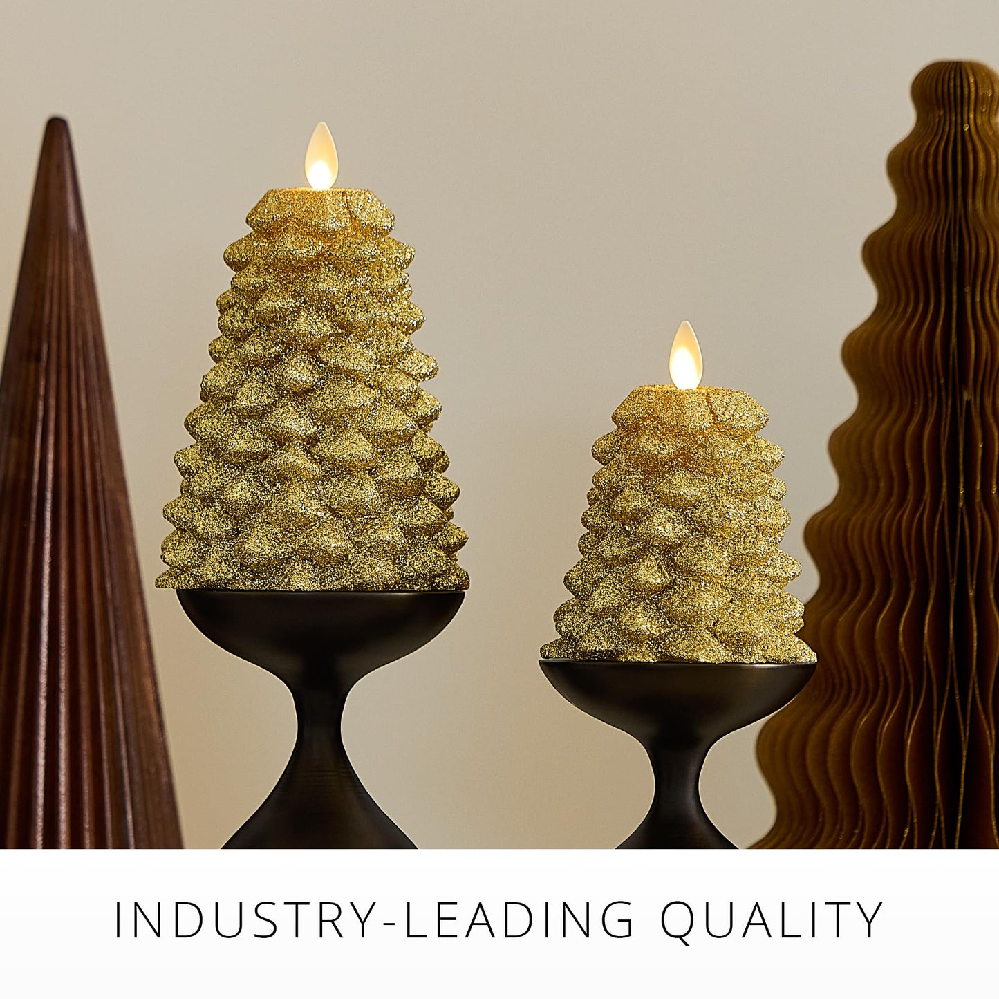 Luminara Rich Gold Glitter Flameless LED Candle North Tree Moving Flame Pillar (3.8" x 6")