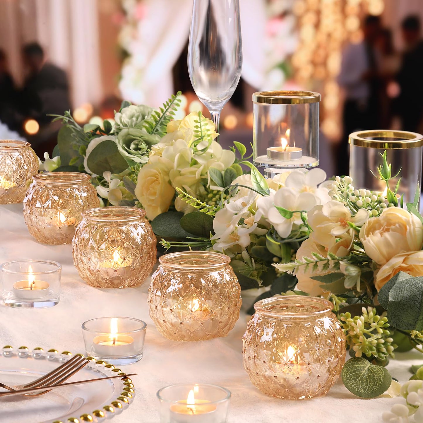 DARJEN Gold Votive Candle Holder Set of 20, Upgraded Size Tea Light Candle Holder Glass for Wedding Table Centerpieces, Elegant Candle Holder for Party, Proposals and Wedding Shower