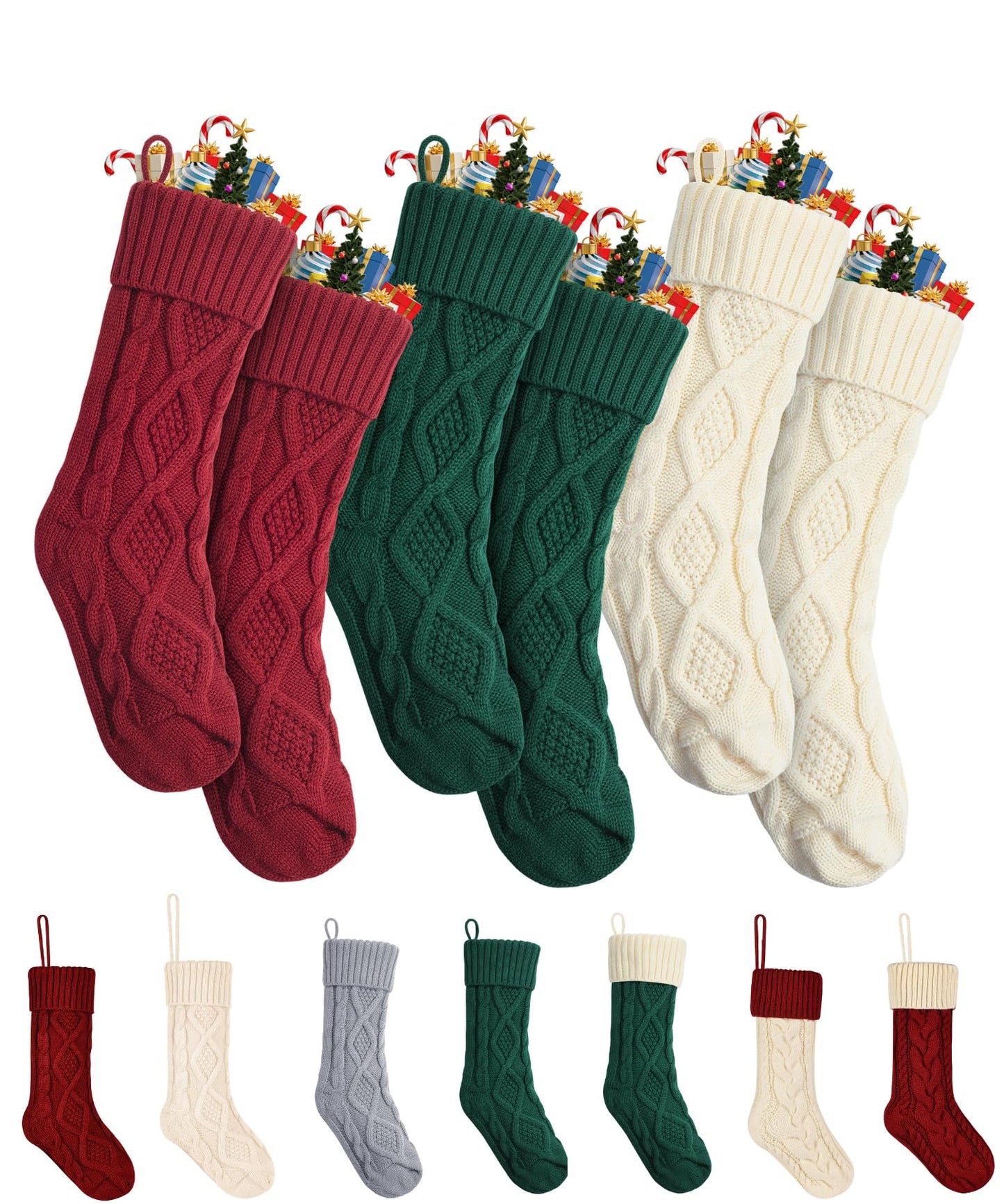 Mr. Pen- Christmas Stockings 6 Pack, 18" Cable Knit Stockings for Christmas, Cable Knit Christmas Stocking for Christmas, Large Stockings Christmas 6 pack, Knit Stockings Christmas, Red, Cream & Green
