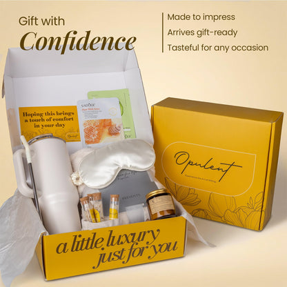 Opulent Luxury Self Care Gifts for Women - Hug in a Box Comfort Care Package - Spa Mothers Day Gift Set with 40 oz Tumbler & Cozy Blanket - Ideal for Thinking of You, Birthday, Sympathy & Corporate
