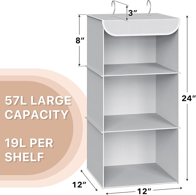 Simple Houseware 3-Shelf Hanging Closet Organizer, Fabric Storage Shelves